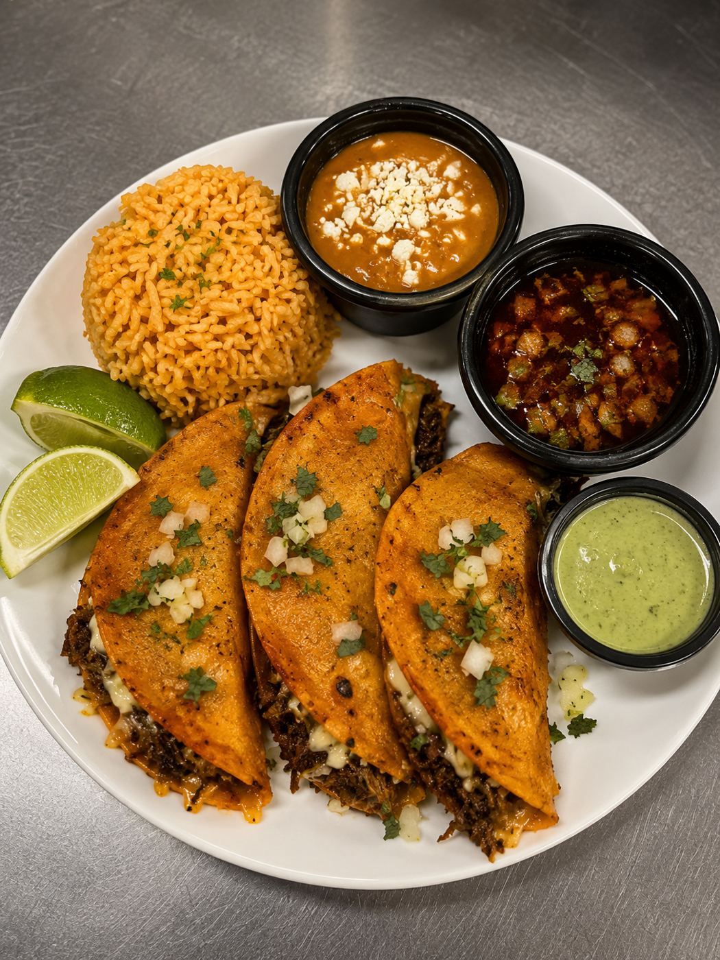 Birria tacos with consommé